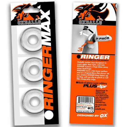 Oxballs Ringer Max 3-Pack – Clear Rubber Rings for Enhanced Support