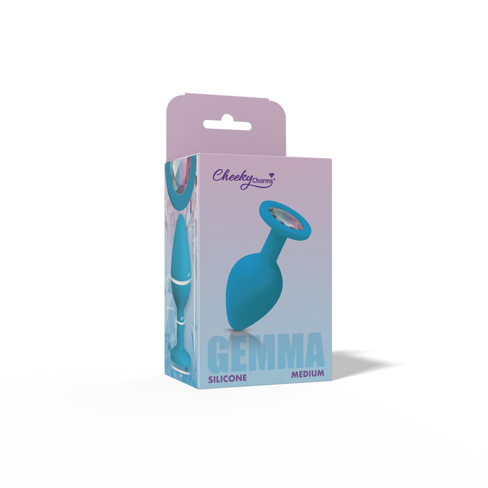 Gemma Teal Silicone Anal Plug with Clear Iridescent Gemstone – Medium