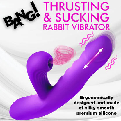 XR Brands Thrusting and Sucking Rabbit Vibrator - Purple - Multi-Function G-Spot and Clit Stimulation