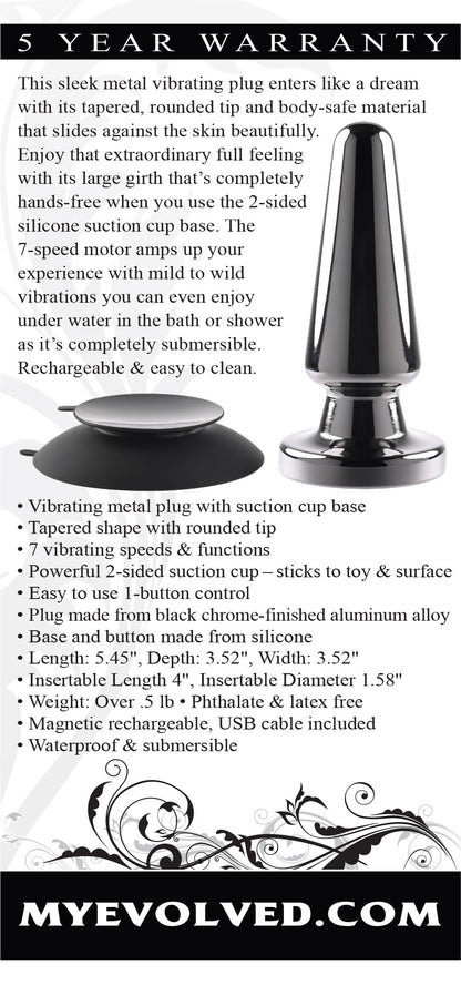 Evolved Novelties Advanced Metal Plug – Vibrating Plug with Suction Cup – Black Chrome