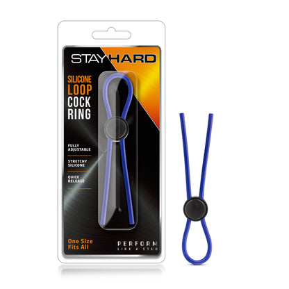Blush Stay Hard Silicone Loop Cock Ring - Adjustable, Blue