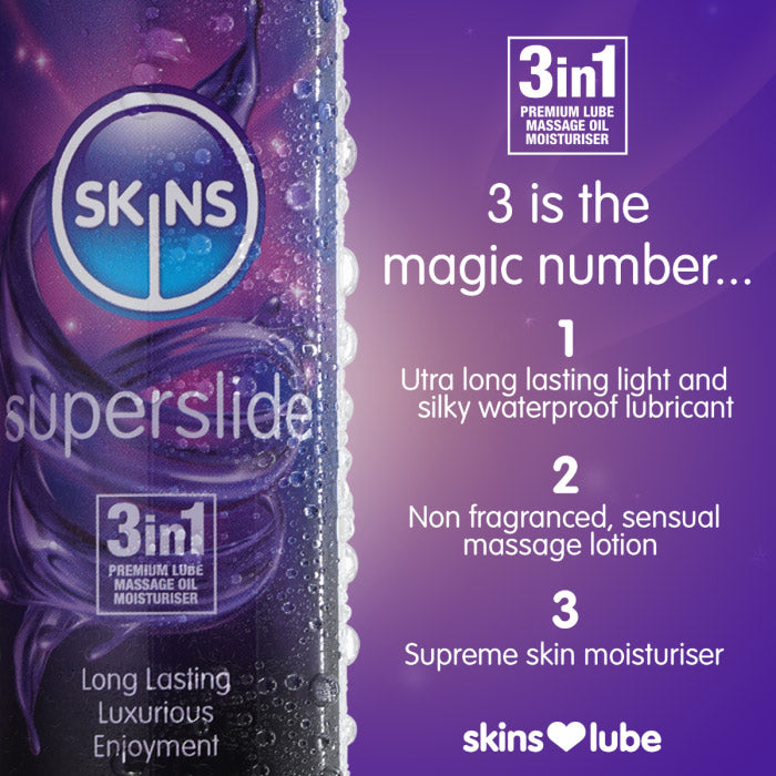 Skins Superslide Silicone Based Lubricant 4.4oz – Ultra Long Lasting, Waterproof, Clear