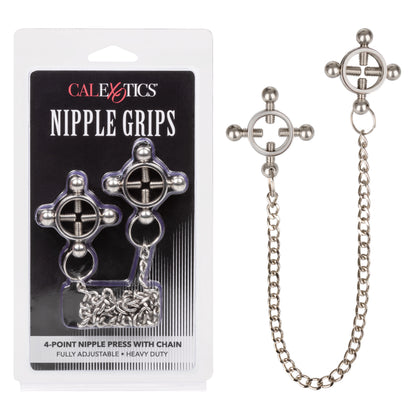 CalExotics Nipple Grips 4-Point Nipple Press with Chain – Silver