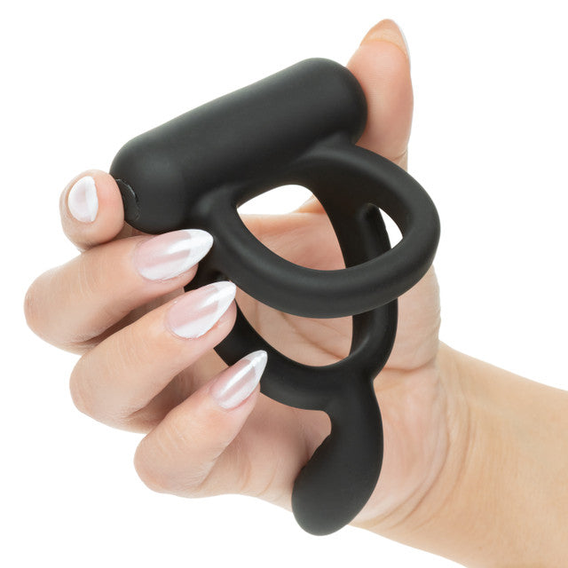 CalExotics Closer Intimate Rechargeable Ring Caress - Black - Dual Ring Design with Vibrating Taint Tickler