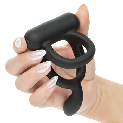 CalExotics Closer Intimate Rechargeable Ring Caress - Black - Dual Ring Design with Vibrating Taint Tickler