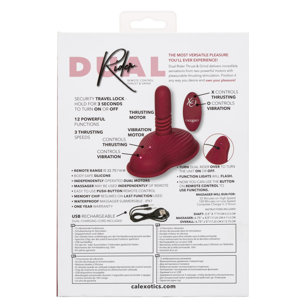 CalExotics Dual Rider Remote Control Massager – Red – Thrusting and Vibrating