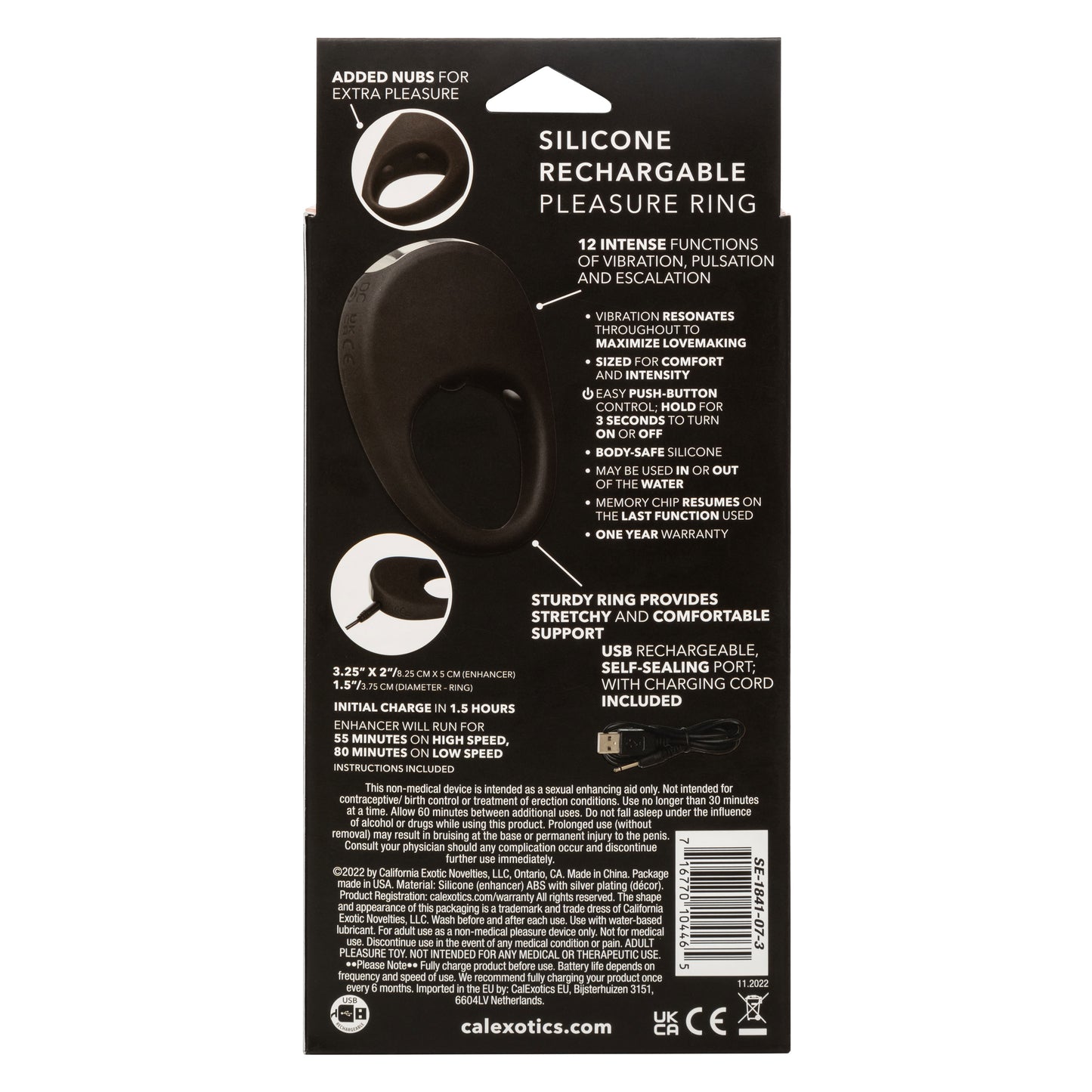 CalExotics Silicone Rechargeable Pleasure Ring - Vibrating Couples Enhancer - Black