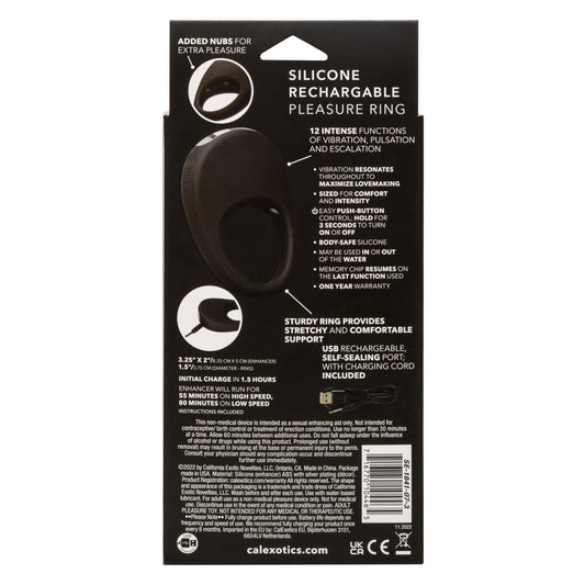 CalExotics Silicone Rechargeable Pleasure Ring - Vibrating Couples Enhancer - Black
