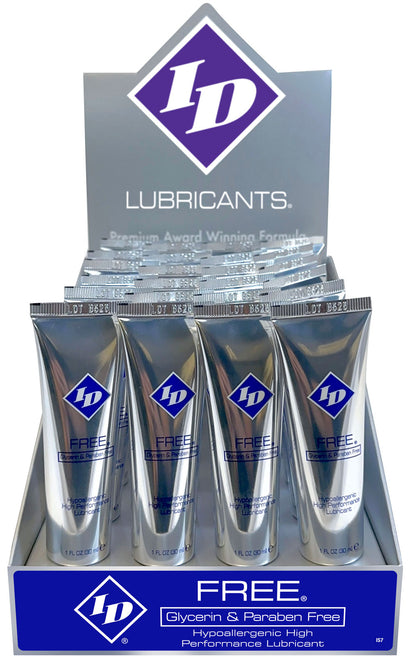 I.D. Lubricants Free Display 24ct - 1 Fl Oz Tubes - High Performance Lubricant - Hypoallergenic