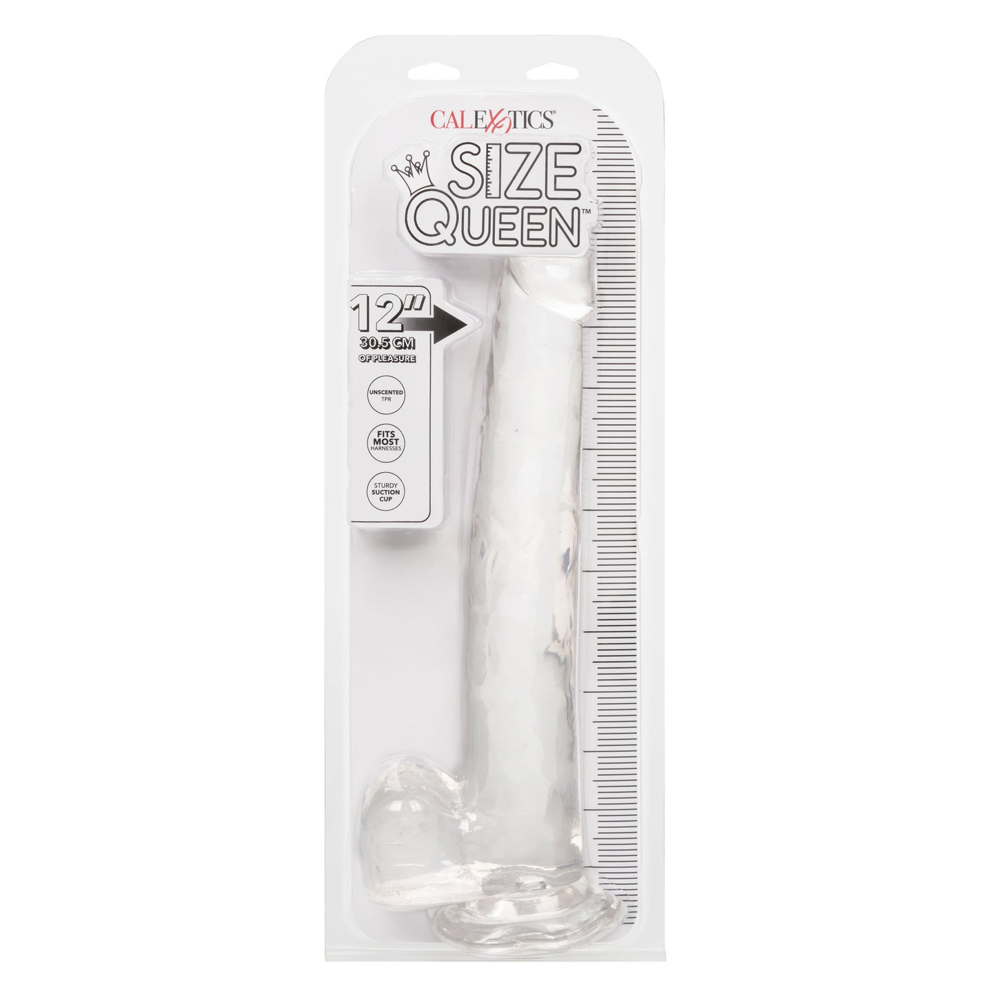 CalExotics Size Queen 12-Inch Realistic Dildo with Suction Cup – Clear