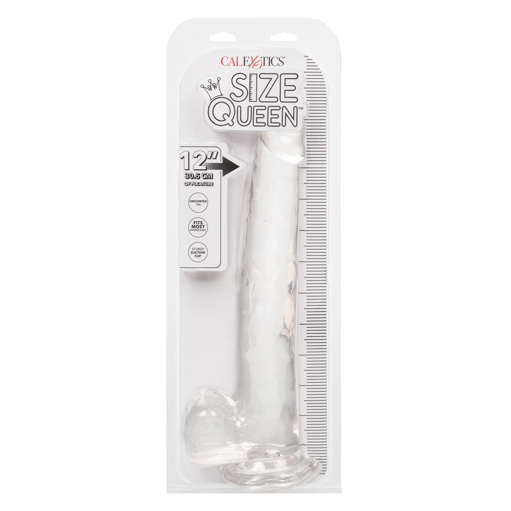 CalExotics Size Queen 12-Inch Realistic Dildo with Suction Cup – Clear