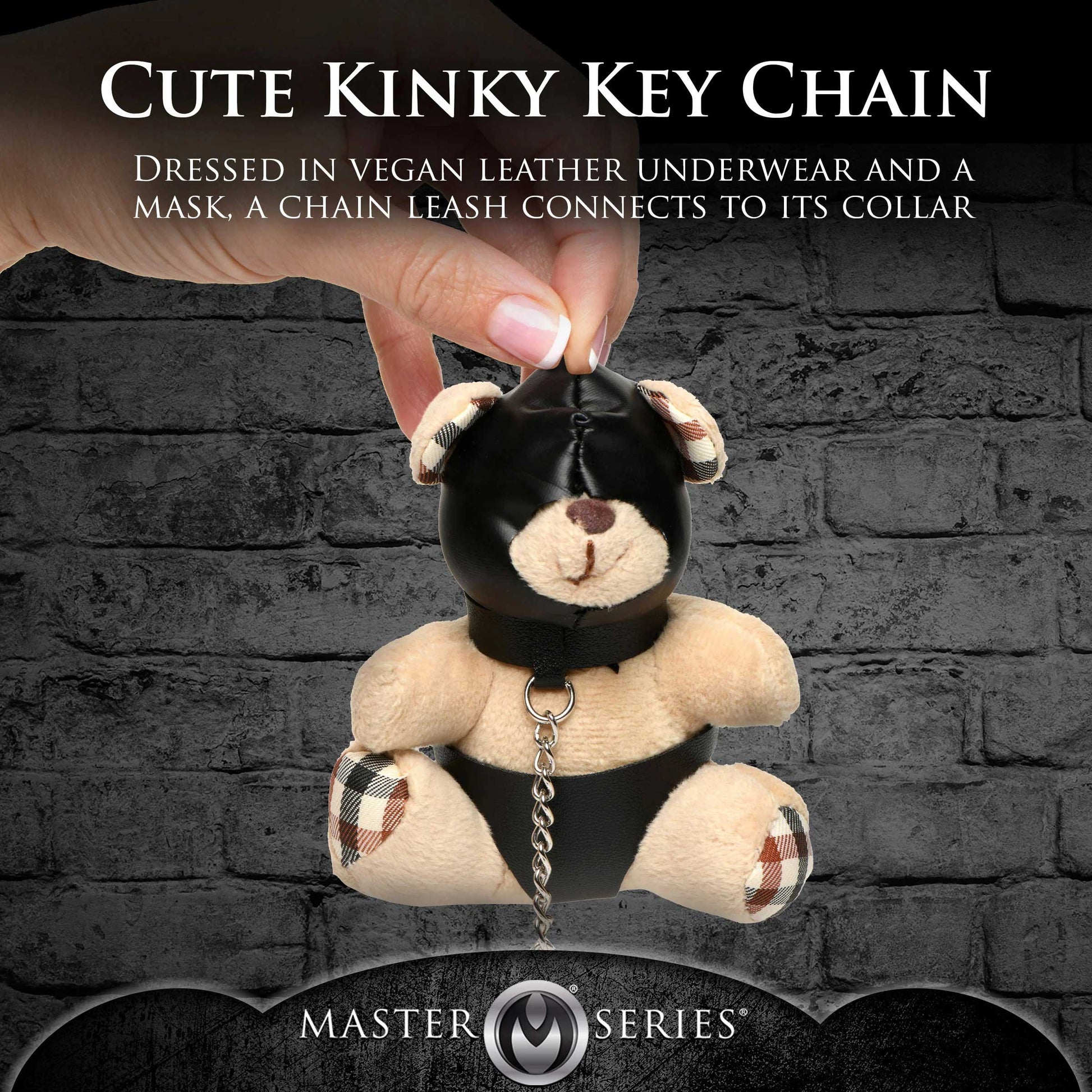 XR Brands Hooded Teddy Bear Keychain with Chain Leash – Light Peach