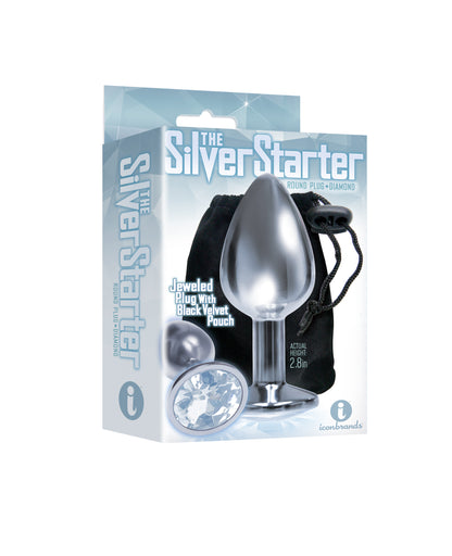 Icon Brands Silver Starter Bejeweled Stainless Steel Butt Plug – Clear Diamond