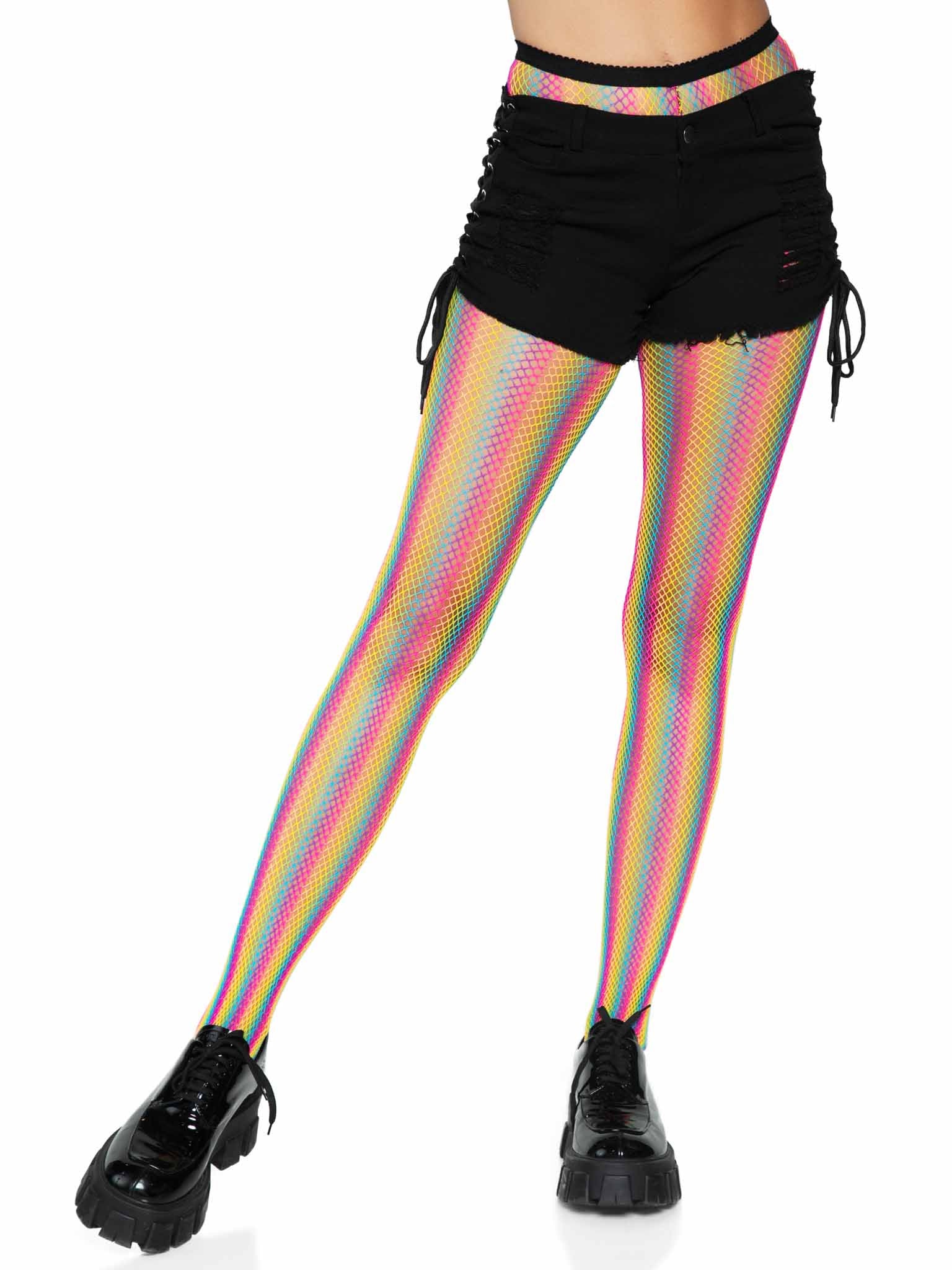 Leg Avenue Tay Rainbow Striped Fishnet Tights - Multicolor, One Size