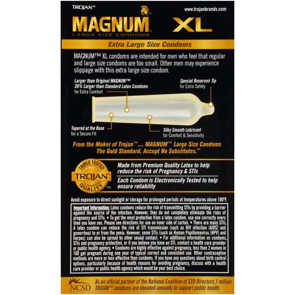 Trojan Magnum XL Latex Condoms - Extra Large - 12 Pack