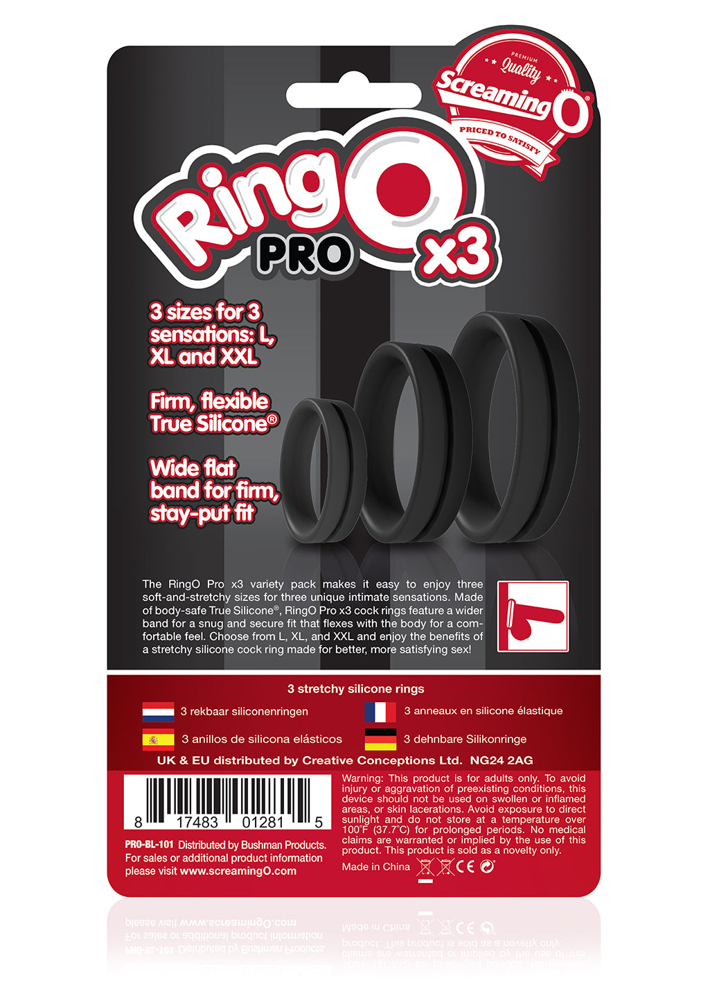 Screaming O RingO Pro X3 Cock Ring Set – Black – Waterproof