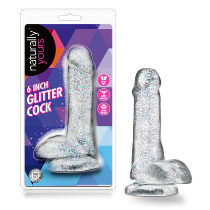 Blush Naturally Yours 6 Inch Glitter Dong - Flexible Suction Cup Toy - Sparkling Clear