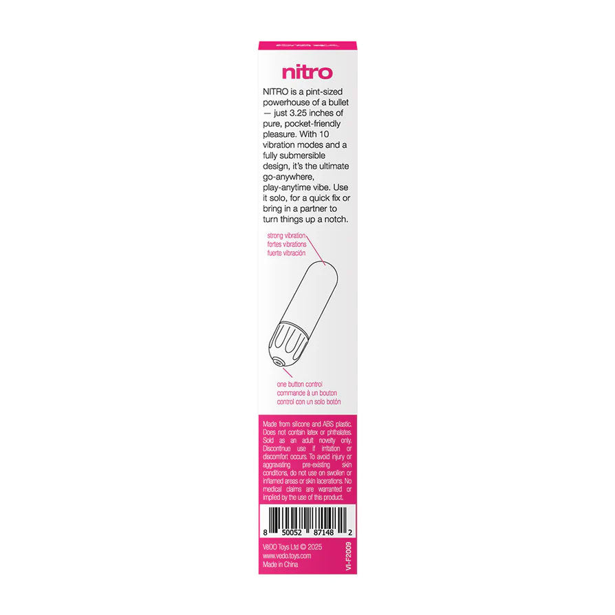 VeDO Nitro Rechargeable Bullet - Pink - Waterproof with 10 Vibration Modes