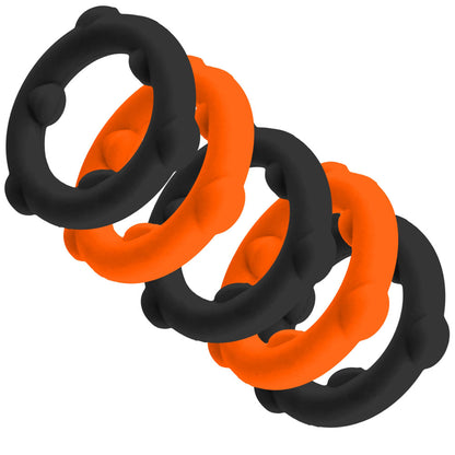 Oxballs Gearheads 5-Pack Cockrings – Orange and Black