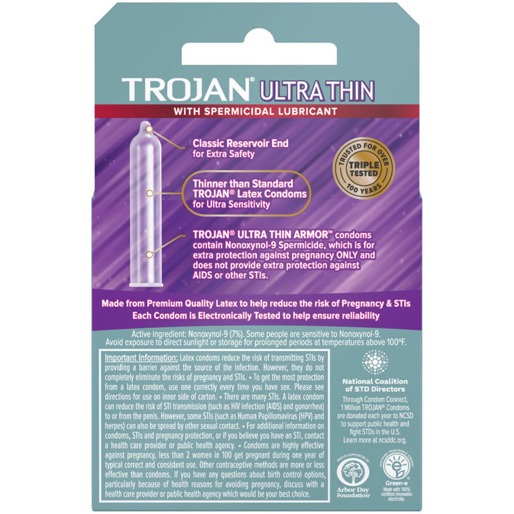 Trojan Ultra Thin Armor Condoms with Spermicidal Lubricant - 3 Pack