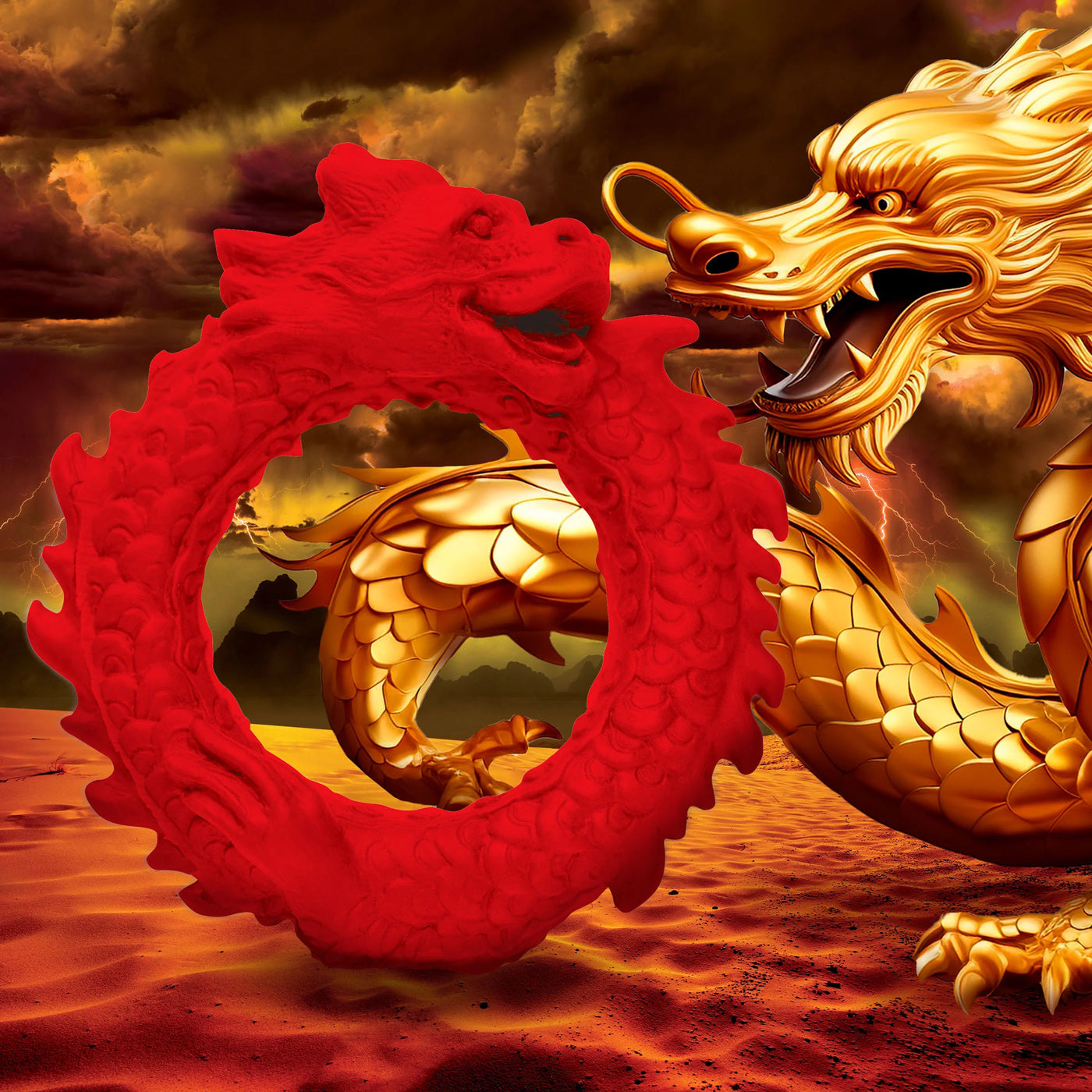 XR Brands Rise of the Dragon Silicone Cock Ring – Red