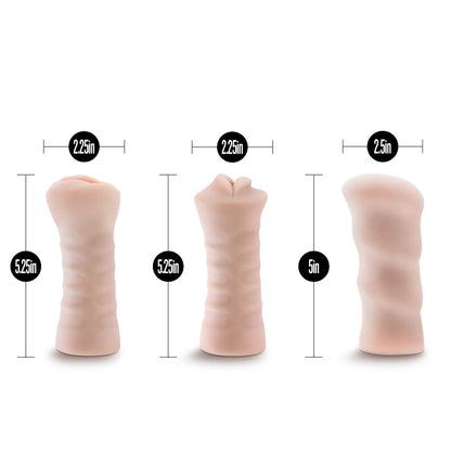 M for Men 3-Pack Self-Lubricating Vibrating Stroker Sleeve Kit – Vanilla