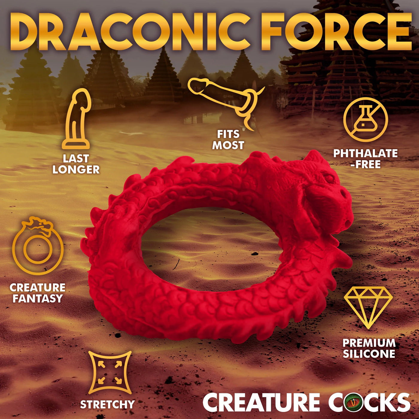 XR Brands Rise of the Dragon Silicone Cock Ring – Red