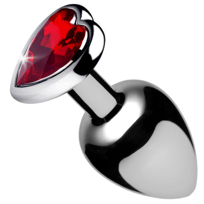 Red Heart Gem Anal Plug - Medium - Nickel-Free Aluminum with Heart-Shaped Gem - Red