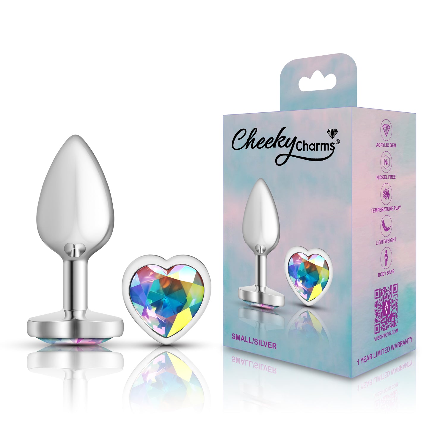 Cheeky Charms Clear Iridescent Heart Gem Small Metal Anal Plug
