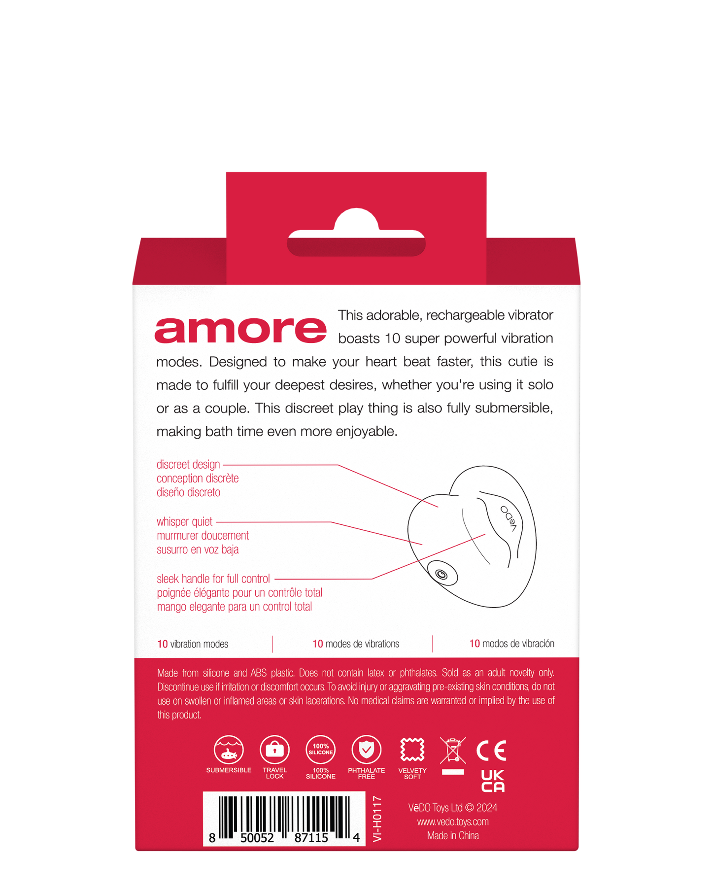 VeDO Amore Rechargeable Waterproof Red Vibrator with 10 Vibration Modes