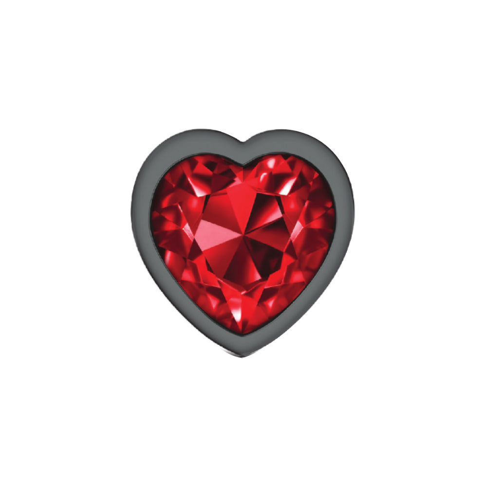 Cheeky Charms Large Gunmetal Metal Anal Plug with Deep Red Heart Gemstone