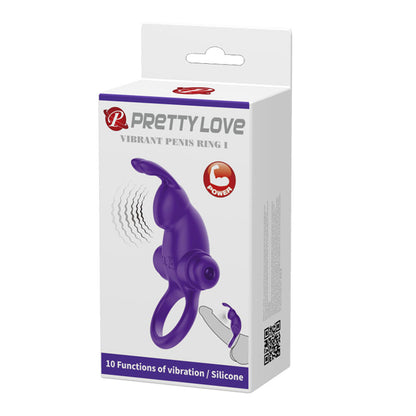 Pretty Love Vibrant Penis Ring I - Purple - Vibrating Silicone Ring with 10 Functions