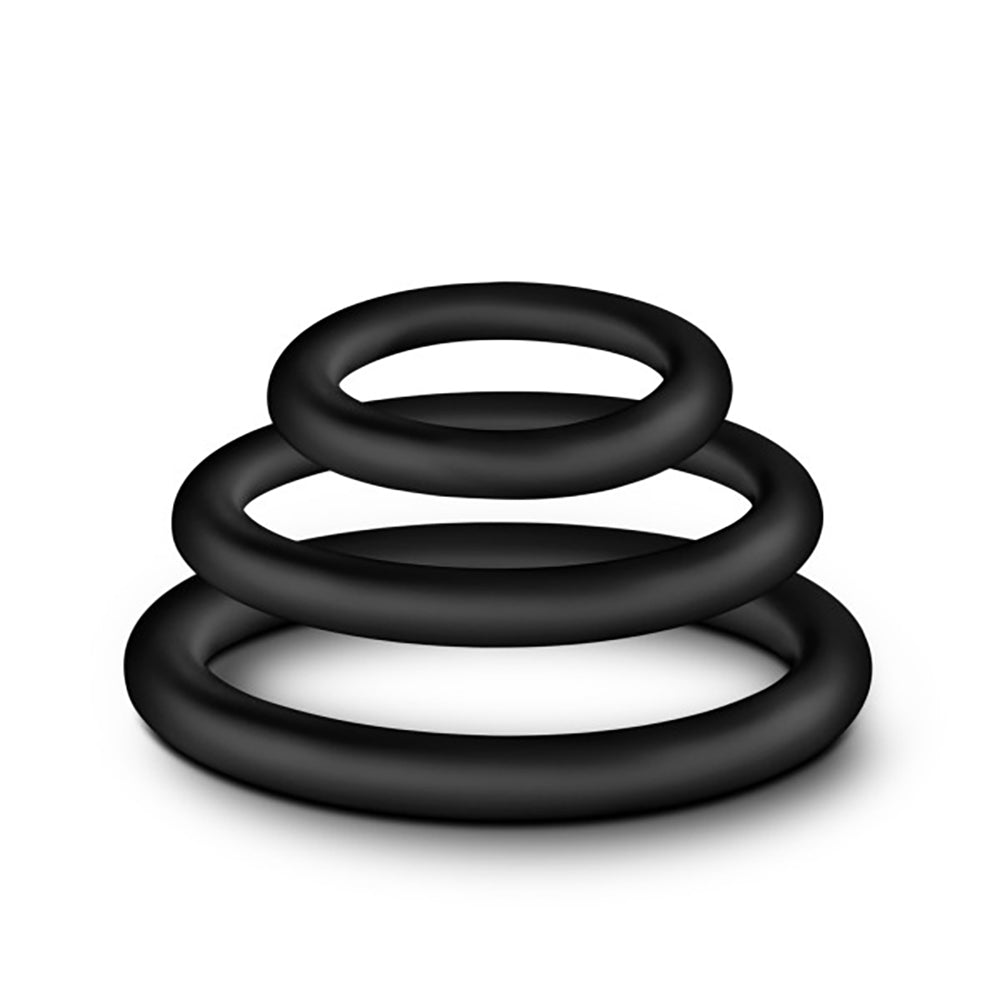 Blush Performance Vs4 Pure Premium Silicone Cockring Set – Black – 3 Sizes