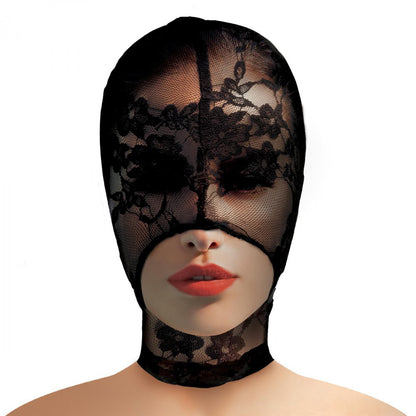 XR Brands Lace Seduction Lace Bondage Hood – Black