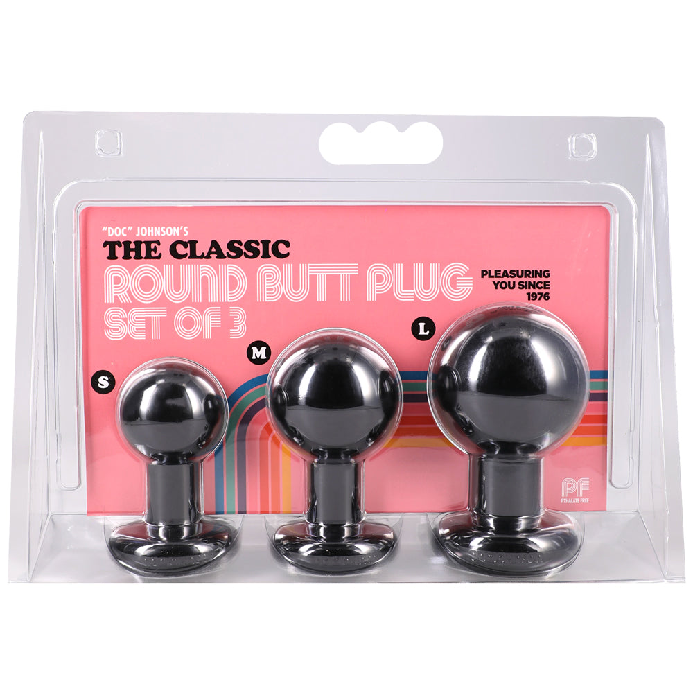 Doc Johnson Round 3-Piece Anal Plug Set, Phthalate-Free, Black