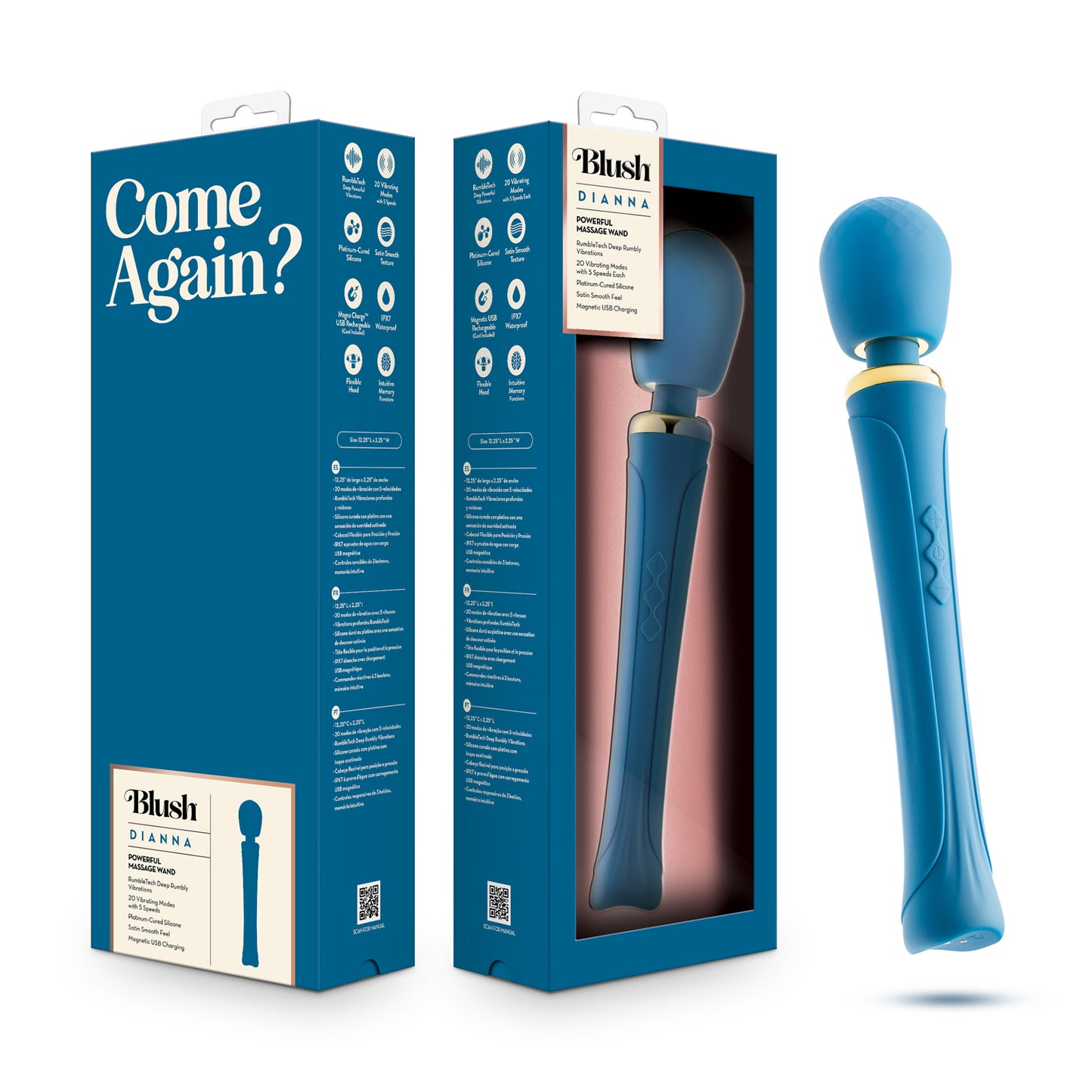 Blush Dianna Massaging Wand with 20 Vibration Patterns – Teal