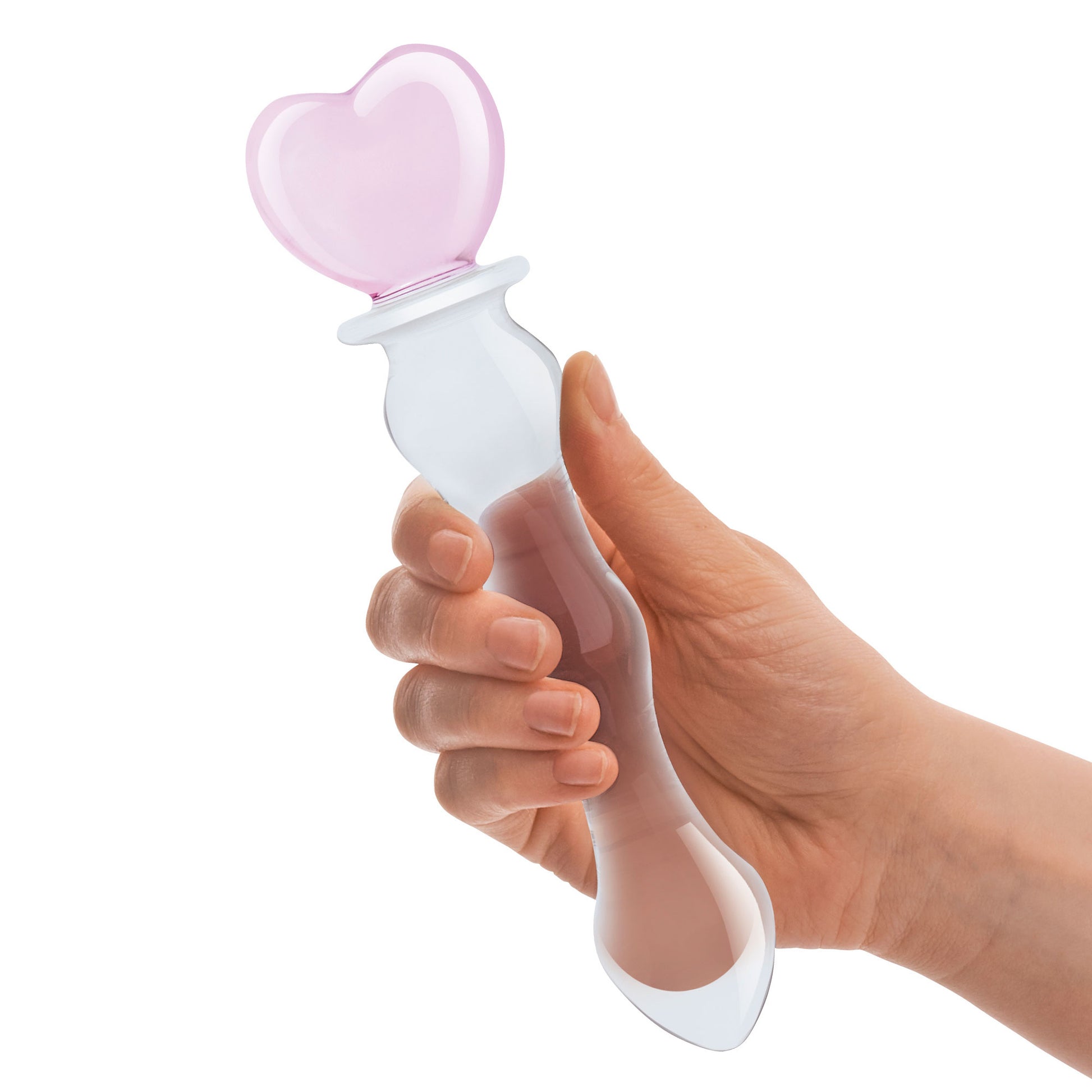 Electric Novelties Sweetheart Glass Dildo – 8 Inch, Pink/Clear, Heart-Shaped Handle