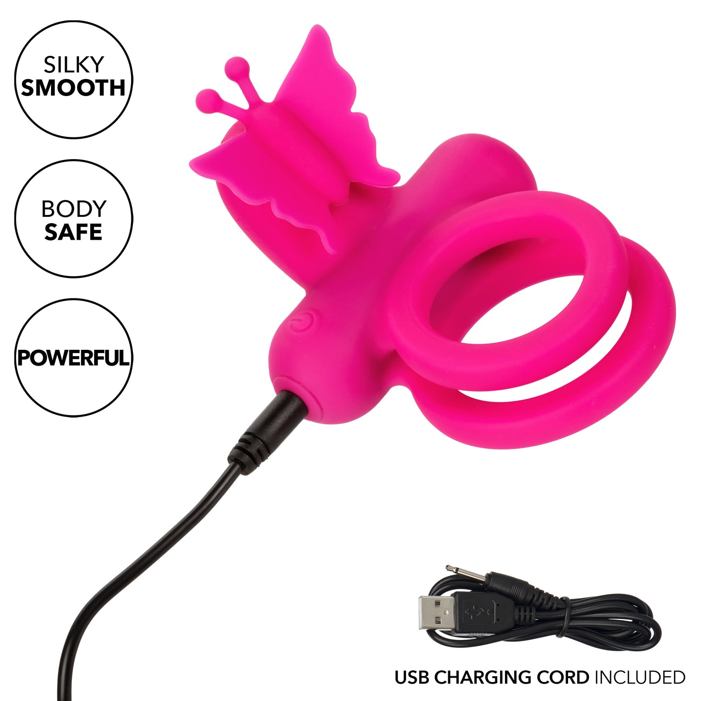 CalExotics Silicone Rechargeable Dual Butterfly Ring – Pink