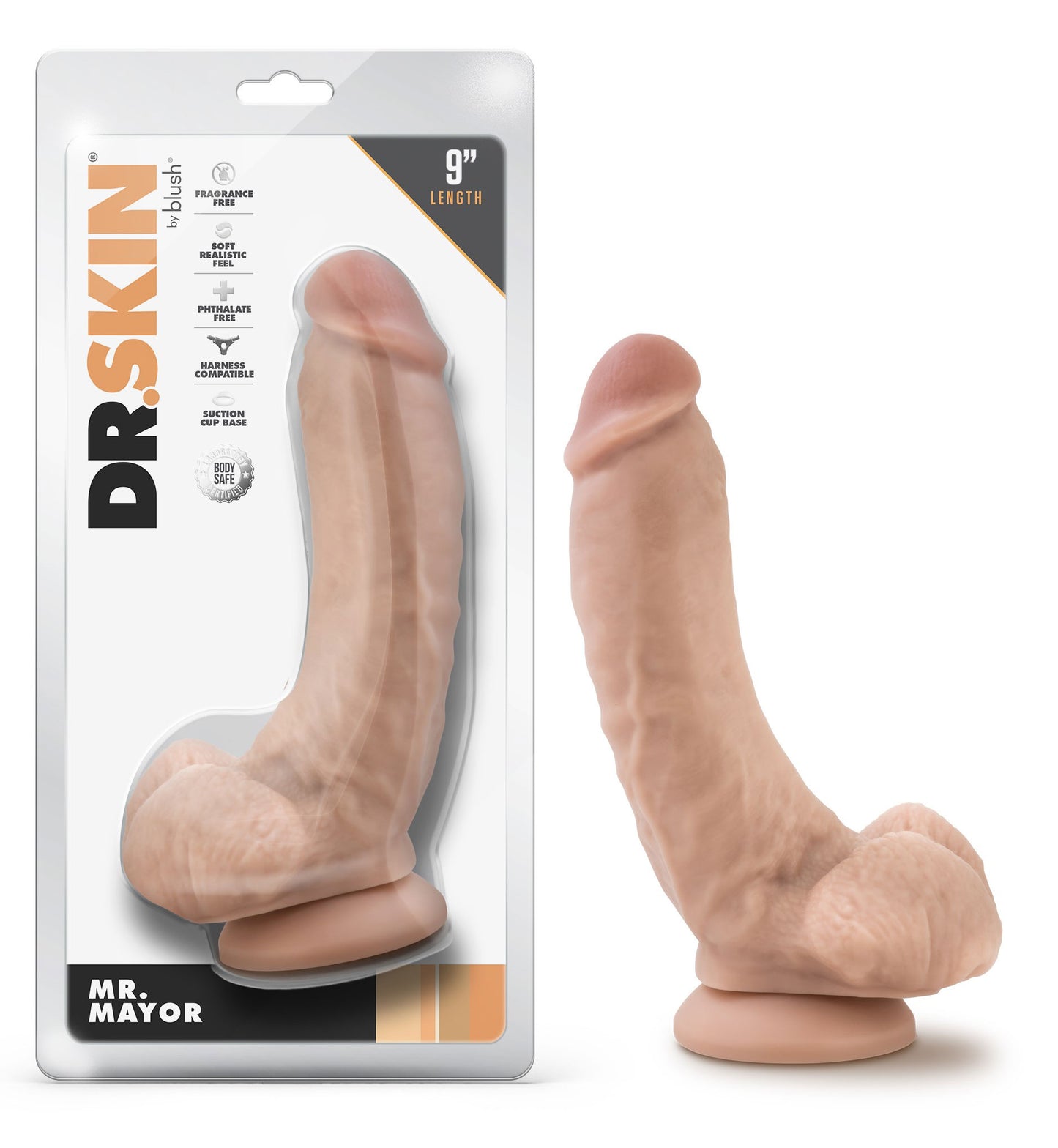 Dr. Skin Mr. Mayor 9 Inch Dildo with Suction Cup - Beige