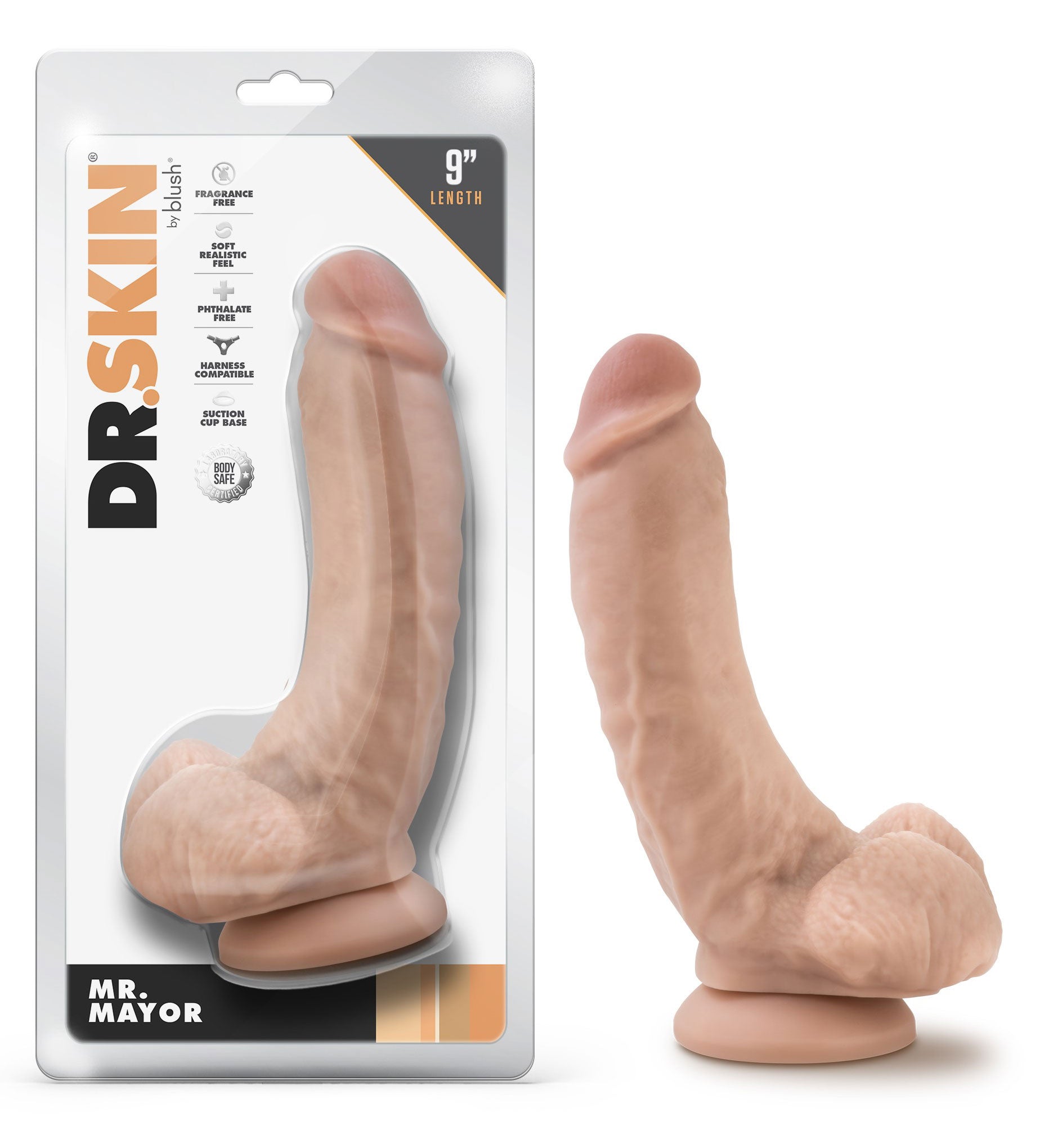 Dr. Skin Mr. Mayor 9 Inch Dildo with Suction Cup - Beige