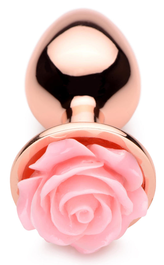 XR Brands Pink Rose Gold Anal Plug - Small - Nickel-Free Aluminum - Temperature Play