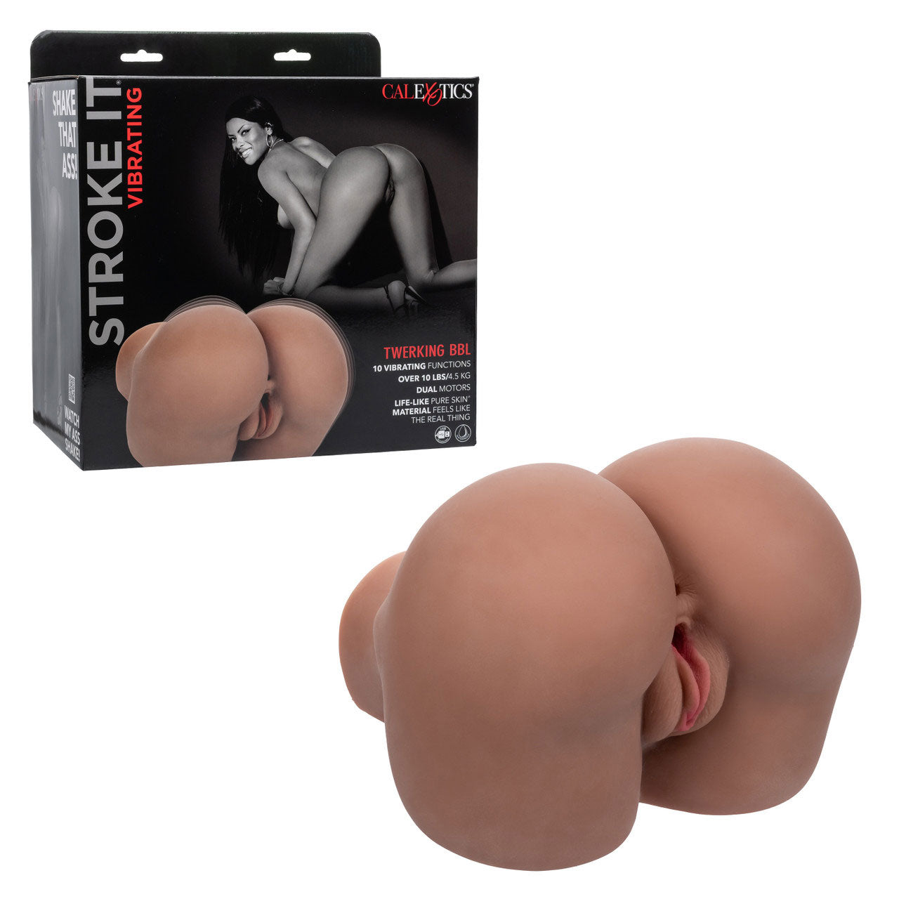 CalExotics Stroke It Vibrating Twerking BBL - Life-Size Stroker with Dual Motors - Brown