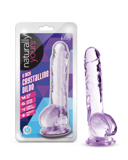 Blush Naturally Yours 8 Inch Crystalline Dildo - Purple - Life-like Design with Suction Cup Base