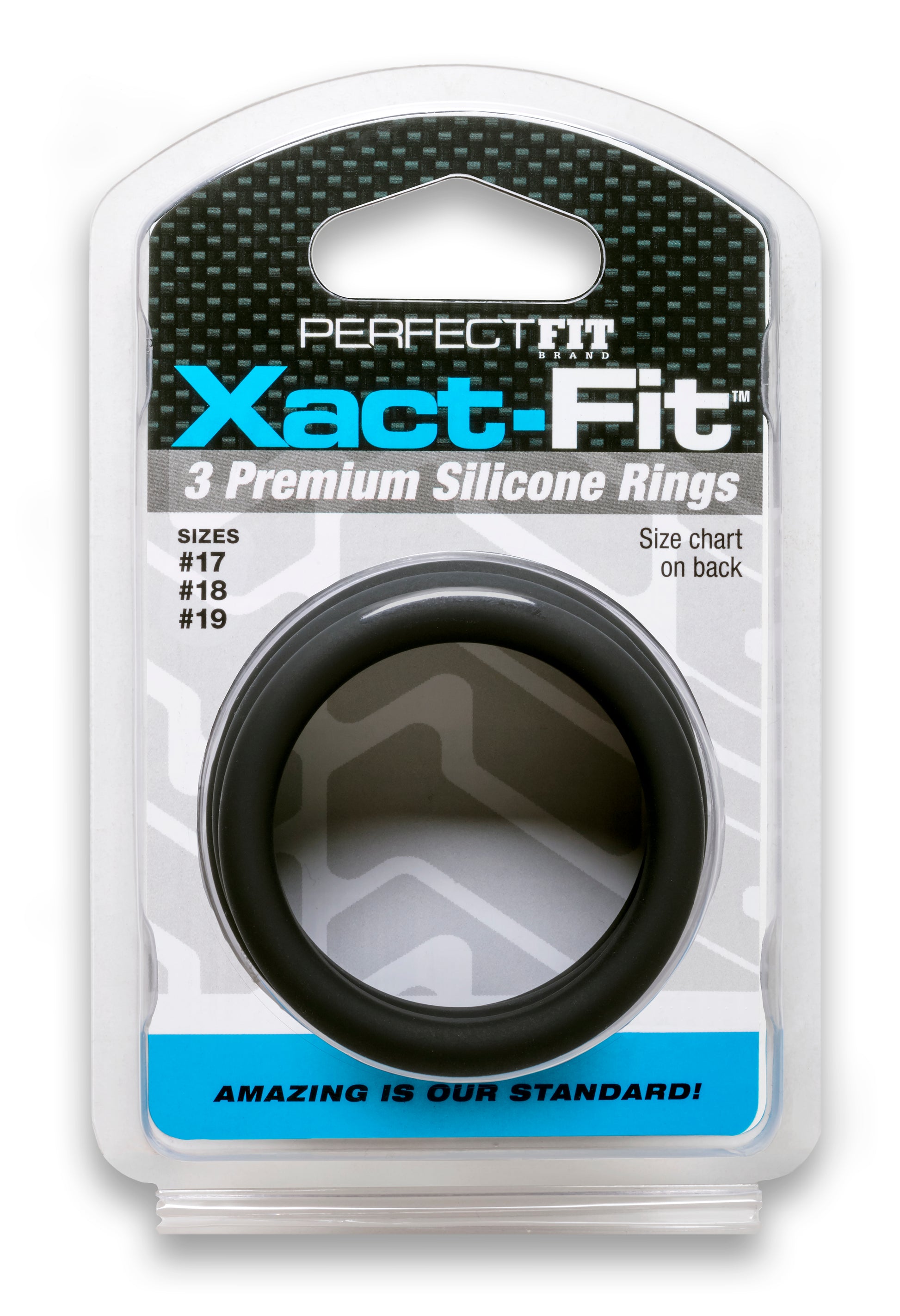 Perfect Fit Xact-Fit 3 Premium Silicone Cock Rings - Sizes #17, #18, #19, Black