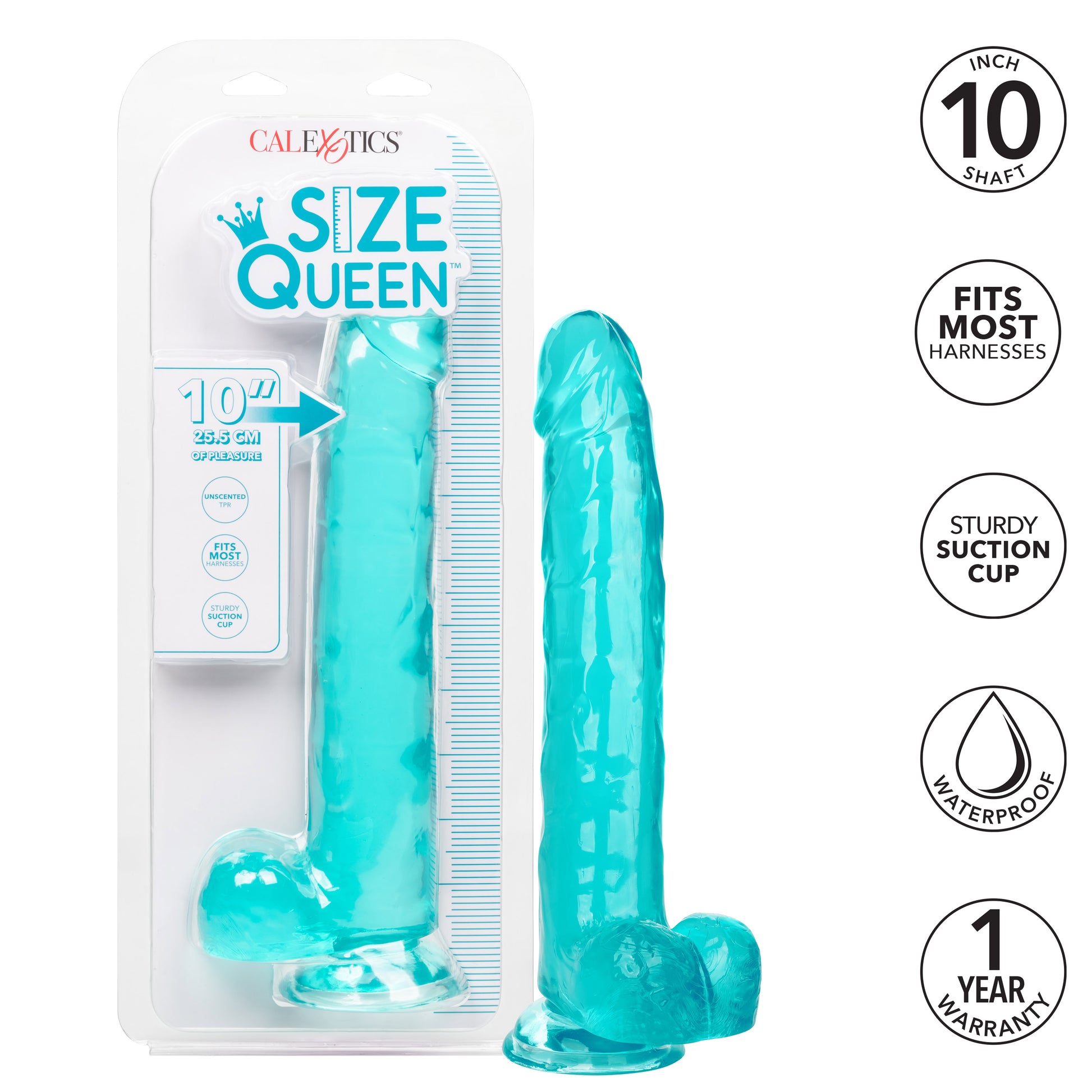 CalExotics Size Queen 10-Inch Dildo with Suction Cup Base – Blue