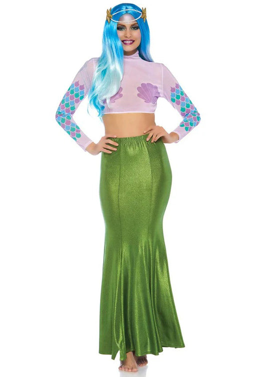 Shimmer Spandex Mermaid Costume Maxi Skirt - Small-Medium - Green