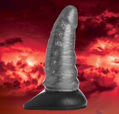 Beastly Tapered Bumpy Silicone Dildo - Silver - Tapered Design with Suction Cup Base