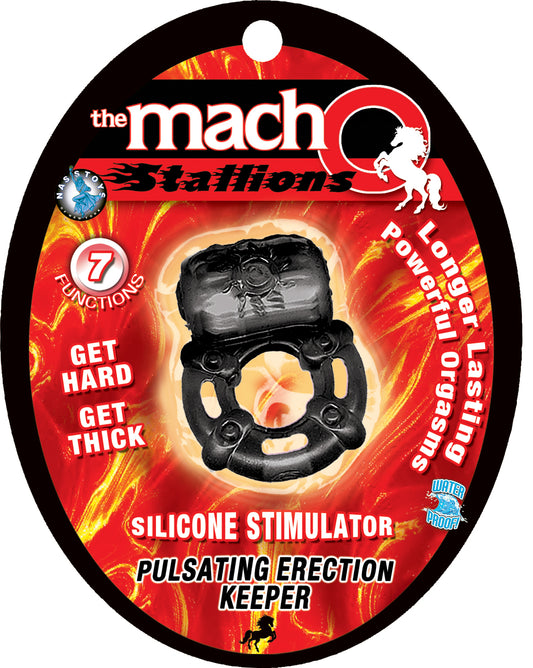 Macho Stallions Pulsating Erection Keeper - Multi-Function Silicone Device - Black