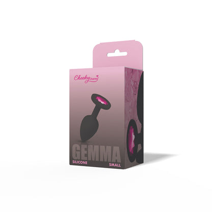 Gemma Pink Gem Black Silicone Anal Plug - Small