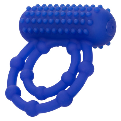 CalExotics Silicone Rechargeable 10 Bead Maximus Ring – Blue – Vibrating Cock Ring